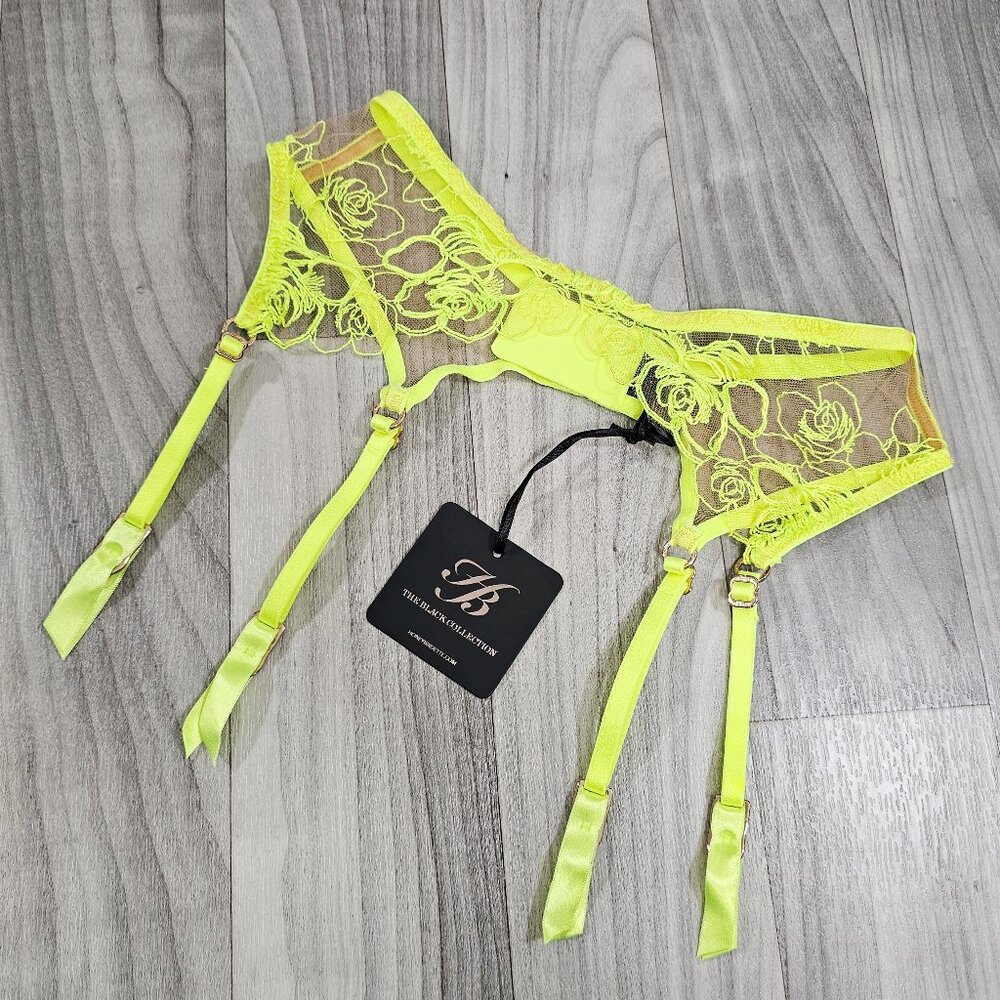 Honey Birdette Lyndl Neon Green Embroidered Suspender Garter Belt Size S